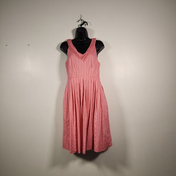 MOULINETTE SOEURS ANTHROPOLOGIE Knee Length Dress 4 Pink Black Micro Polka Dot - Picture 1 of 12